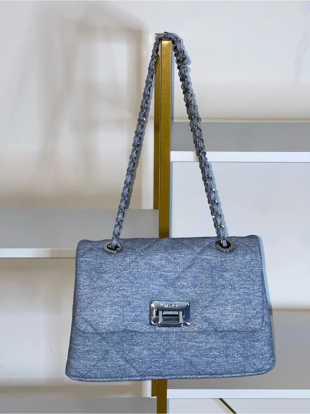 Aldo Quilted Denim Chain Strap Denim Handbag - Picture 6 of 6